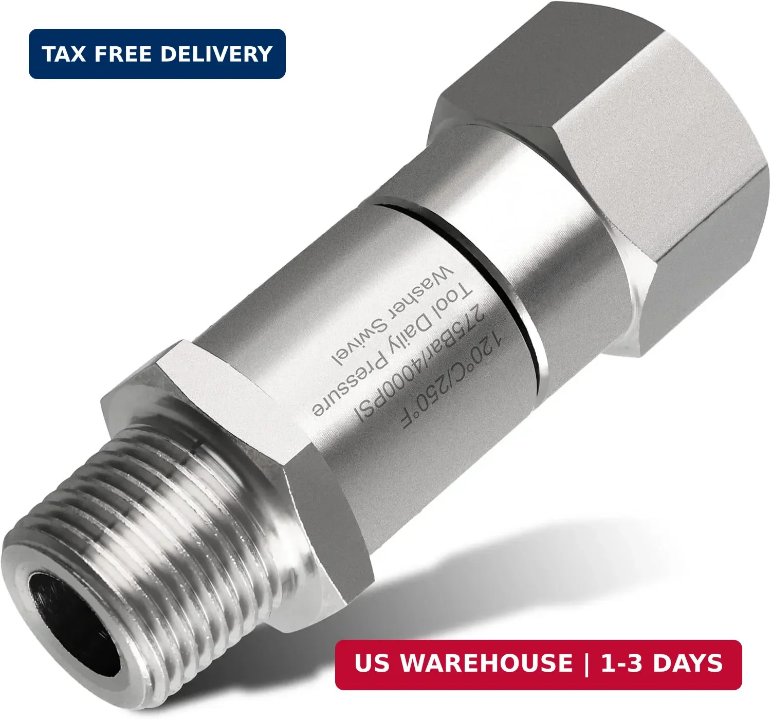 Pressure Washer Swivel 3/8 Inch NPT-M Male Thread 4000 PSI Stainless Steel