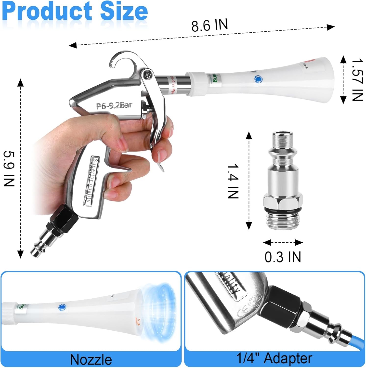 Car Cleaning Gun Detailing Dry Air Blow Gun, High Pressure Car Interior Cleaning