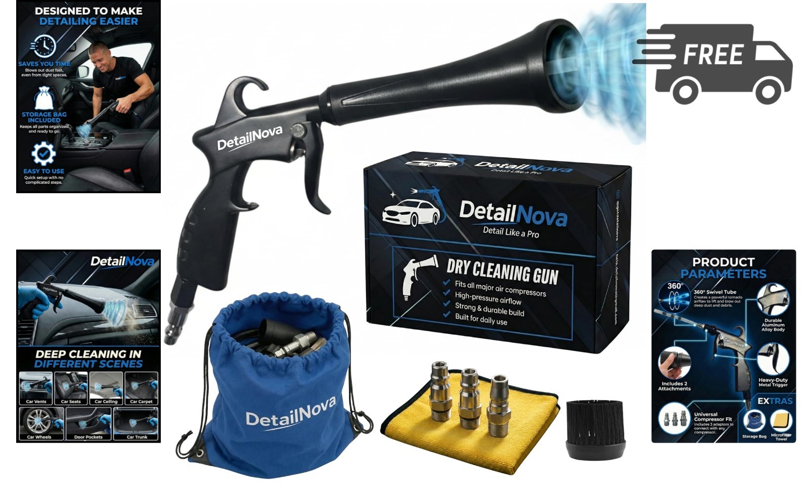 Air Blow Gun Car Detailing Turbo Air Nozzle for Dust Removal with Accessories