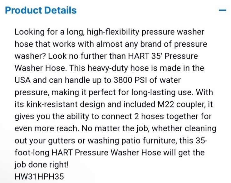 New Hart 35 Pressure Washer Hose High Flexibility Up To 3800 Psi Pressure Washer