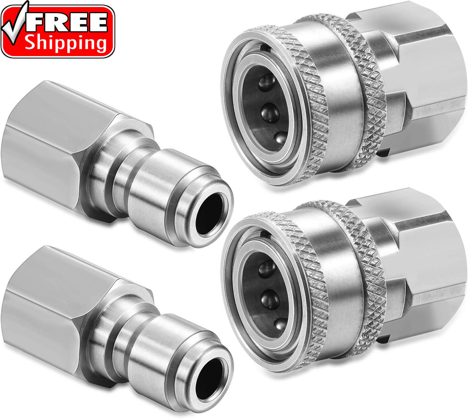 2 Sets NPT 3/8 Inch Pressure Washer Quick Connector Kit Stainless Steel Pressure