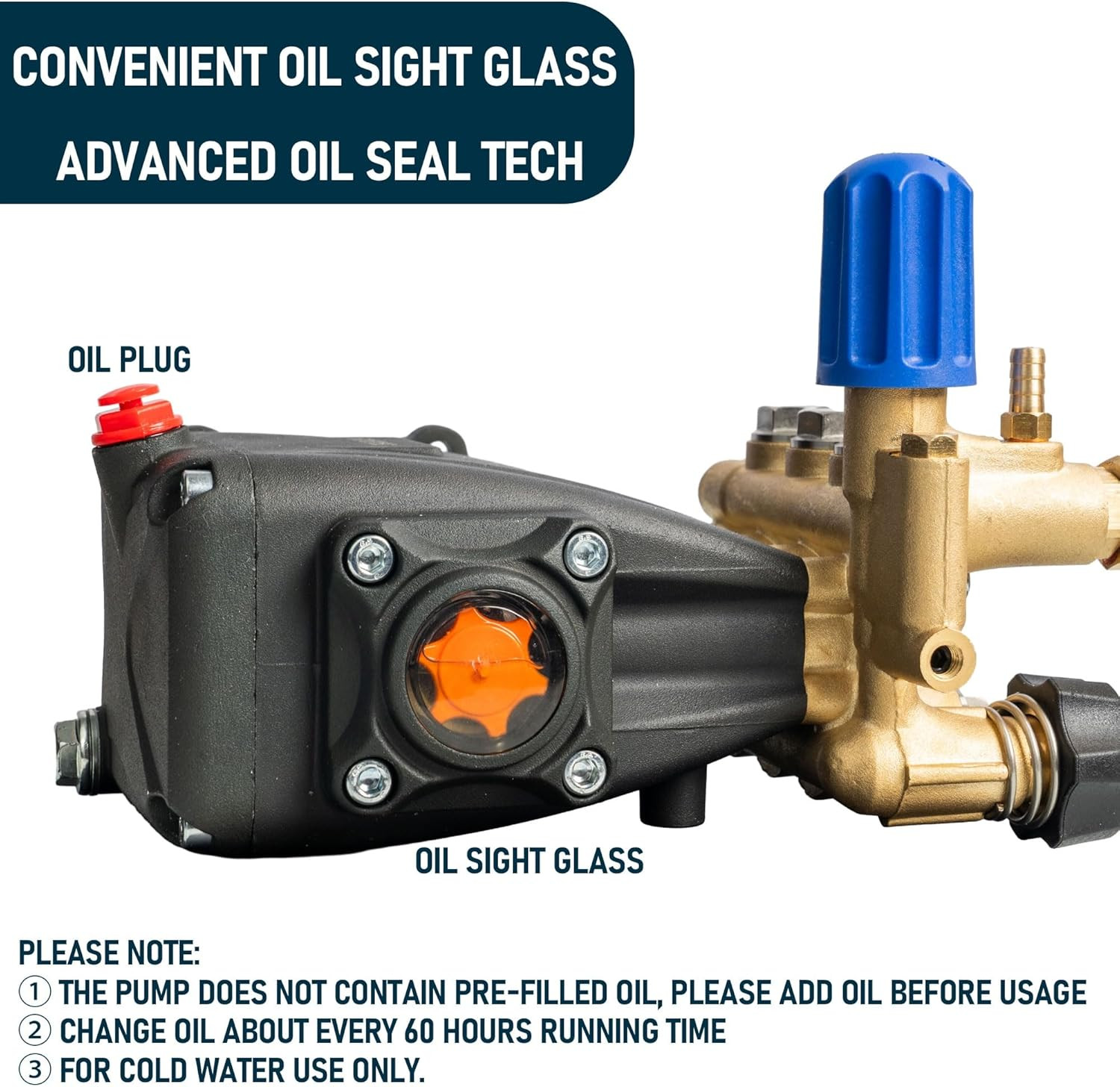 Pressure Washer Pump, 3700PSI 2.5GPM 3/4″ Shaft Horizontal Triplex Plunger Power
