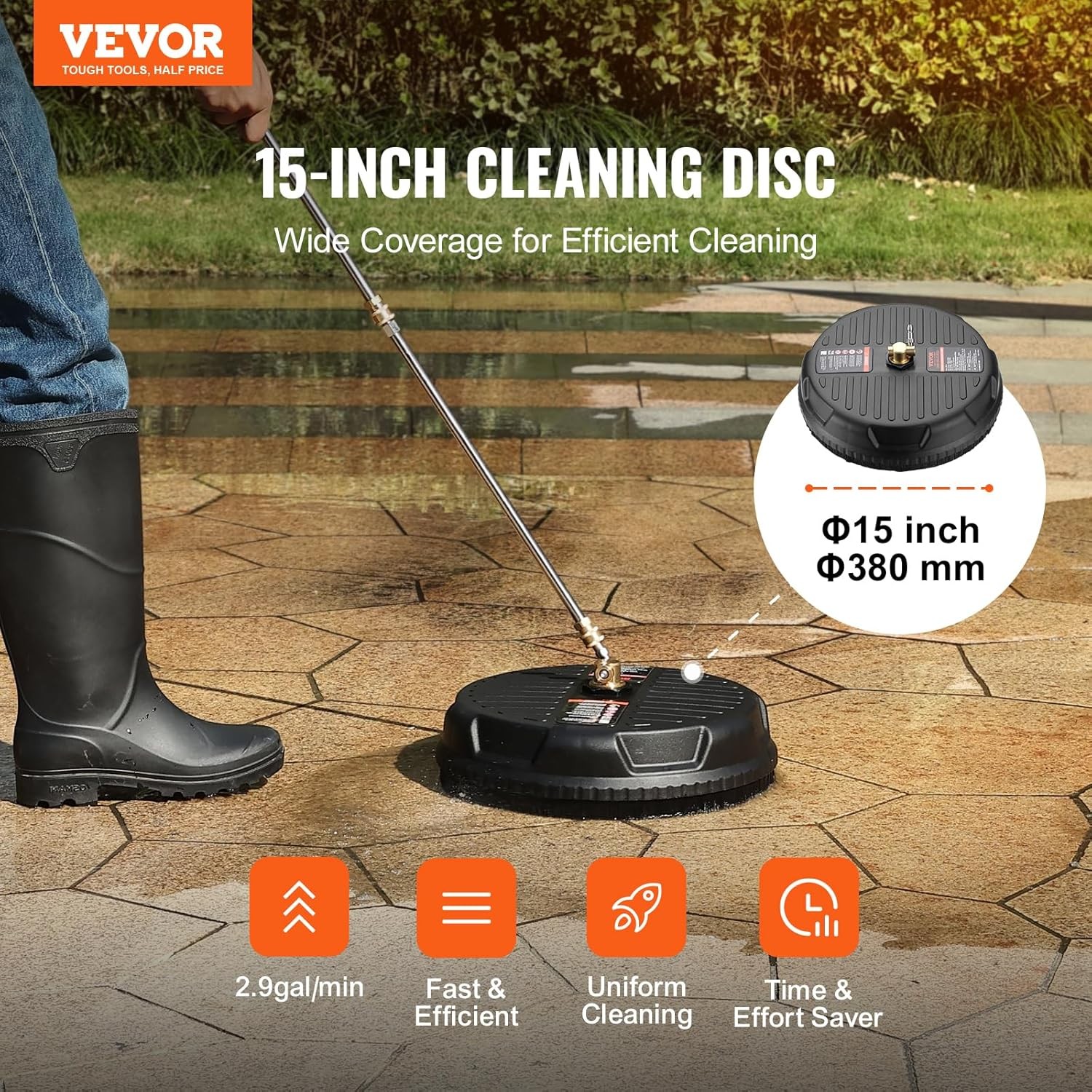 VEVOR 15 Inch Pressure Washer Surface Cleaner, 4000 PSI Universal Power Washer A