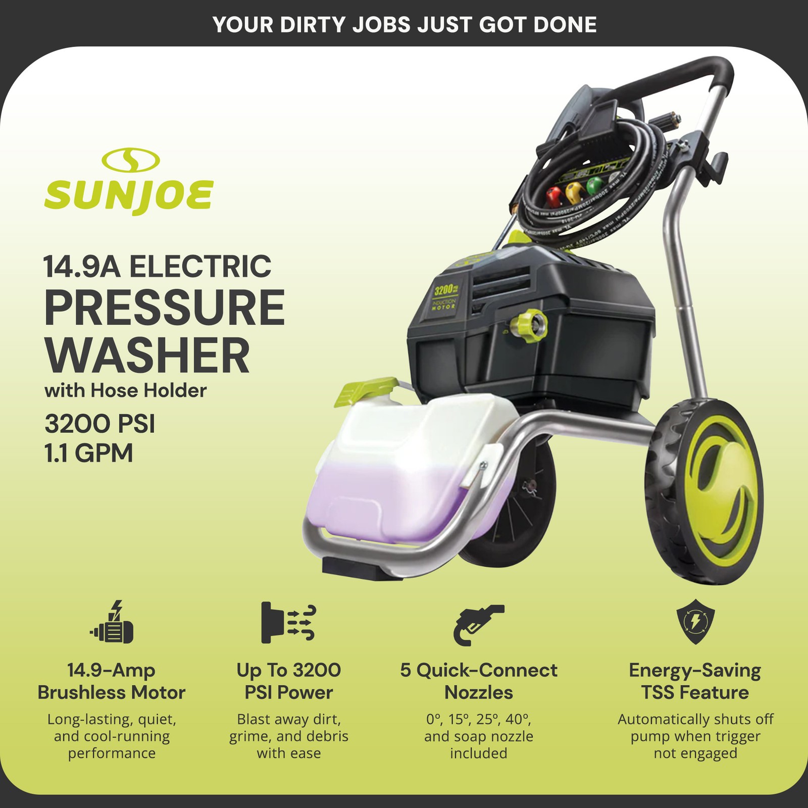 Sun Joe Electric Pressure Washer, Power Tool with 5 Quick Connect Tips, SPX4800