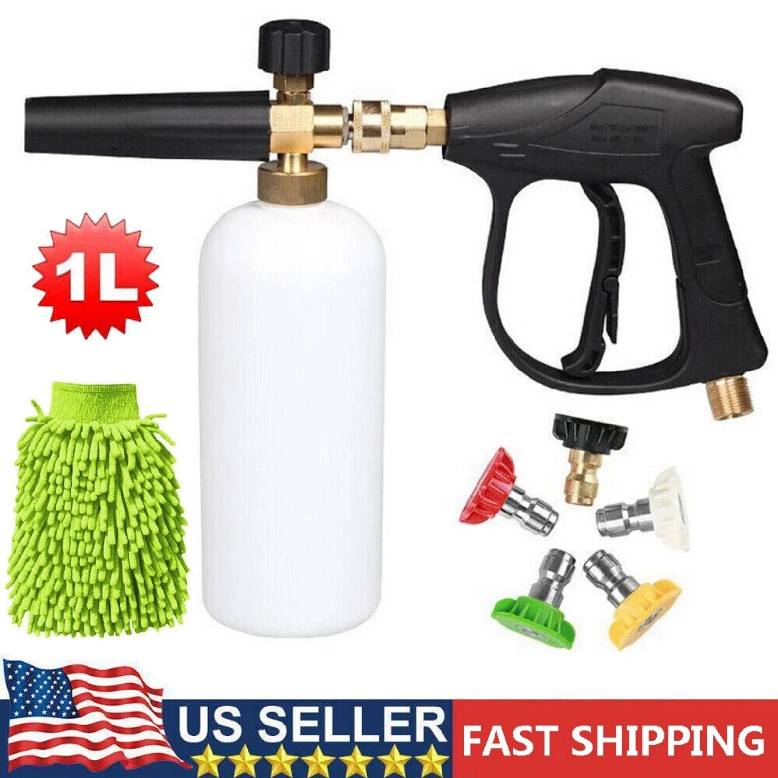 Pressure Washer Gun with Snow Foam Cannon, 1L Soap Bottle & Spray Jet Nozzle