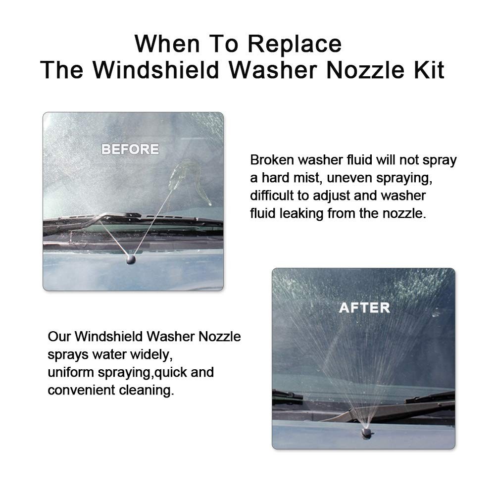 Front Windshield Washer Nozzles Kit for GMC & Hose Kit, Black