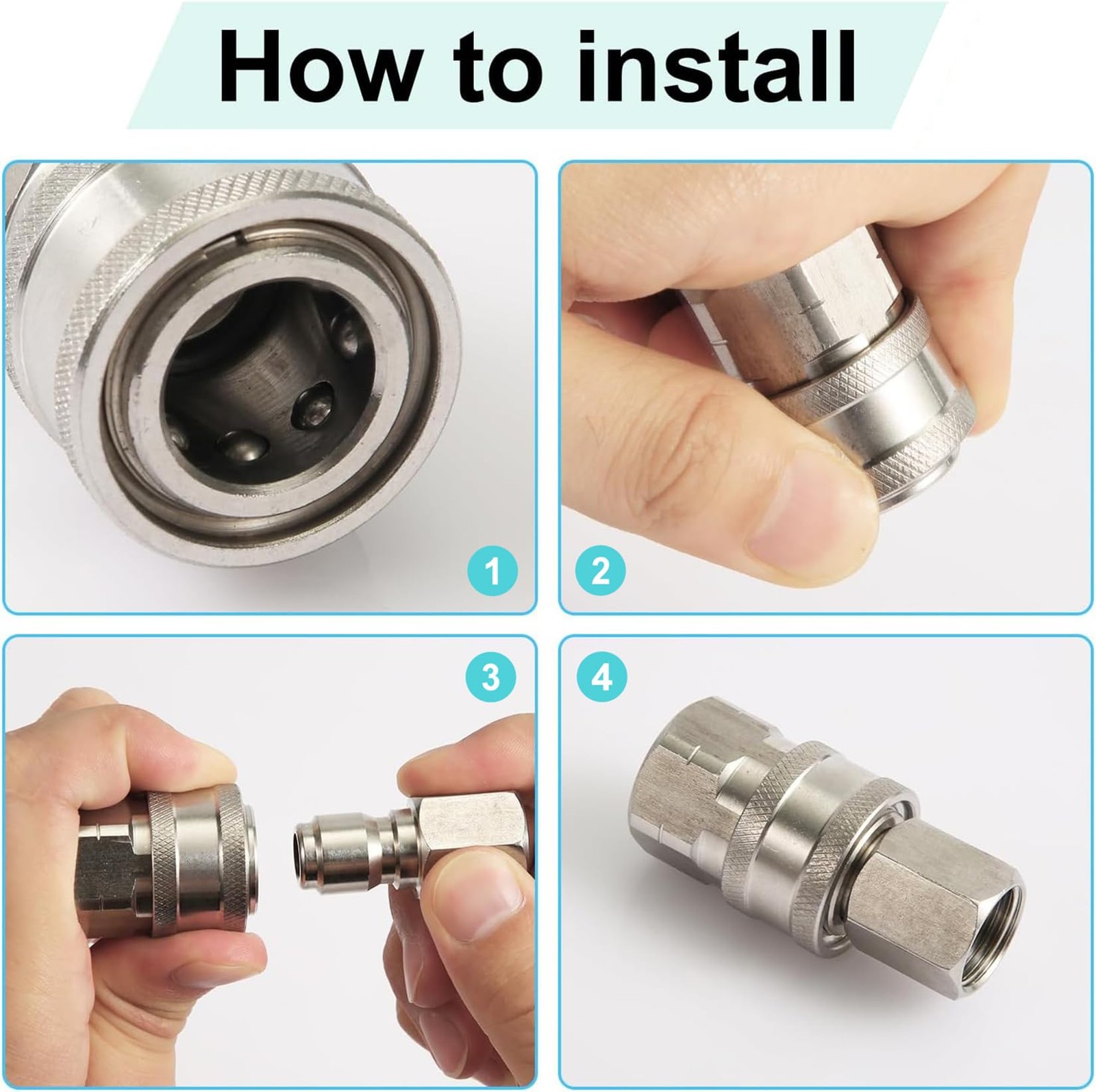 4 PCS 3/8 Quick Connect Fittings Pressure Washer Kit Stainless Steel Adapter