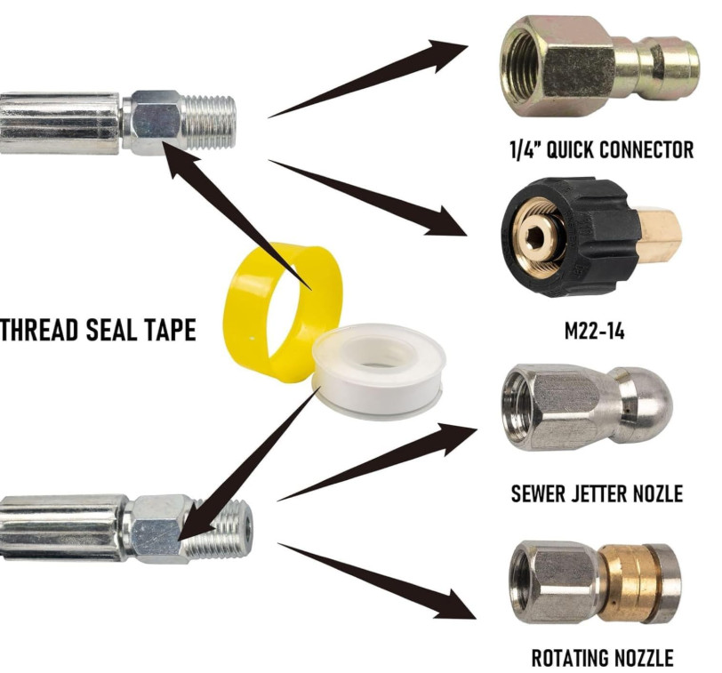 Manguera Desatascadora 45M para Hidrolavadora con Kit Completo de Limpieza
