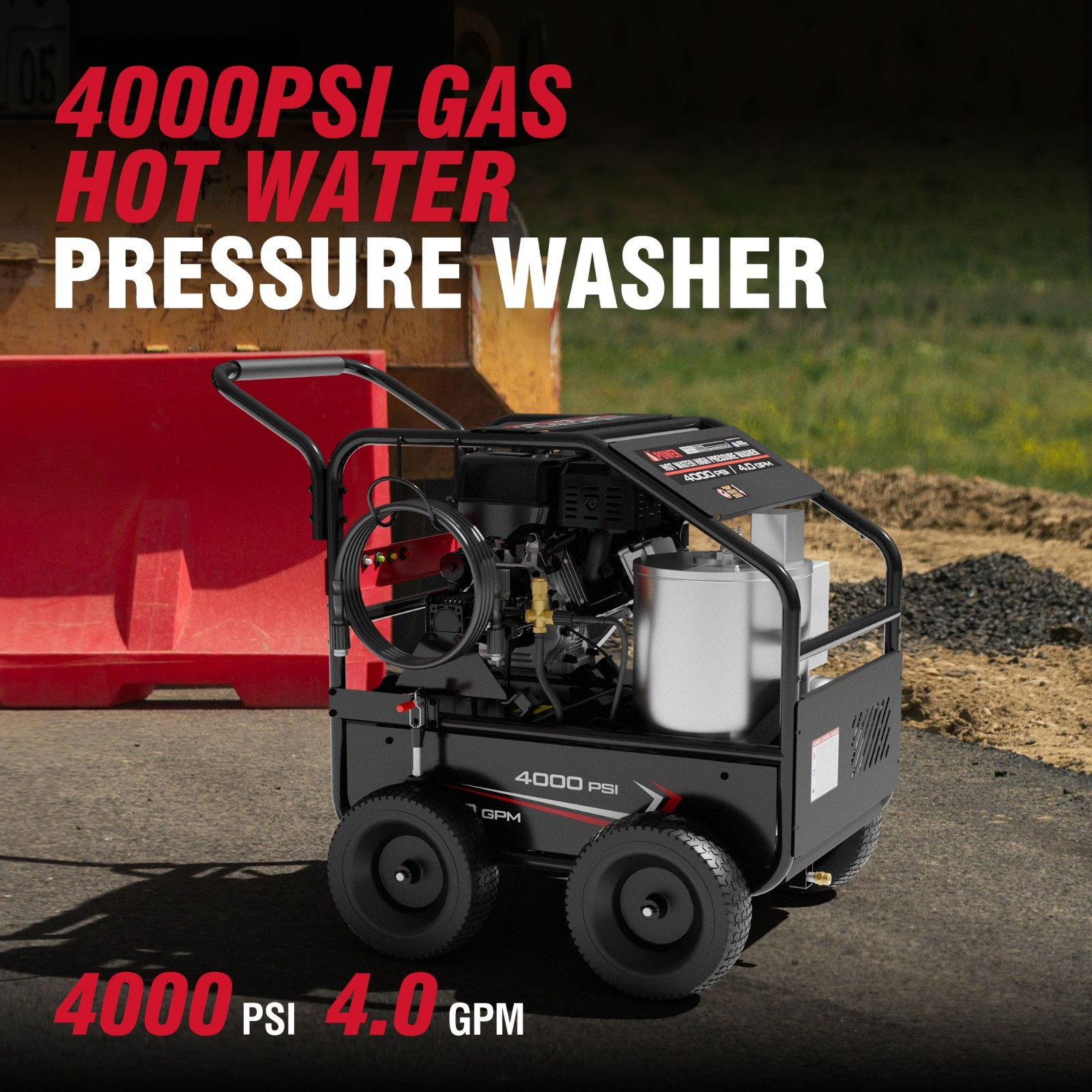 A-iPower Gas Hot Water Pressure Washer 4000 PSI 4.0 GPM with Diesel Heater EPA