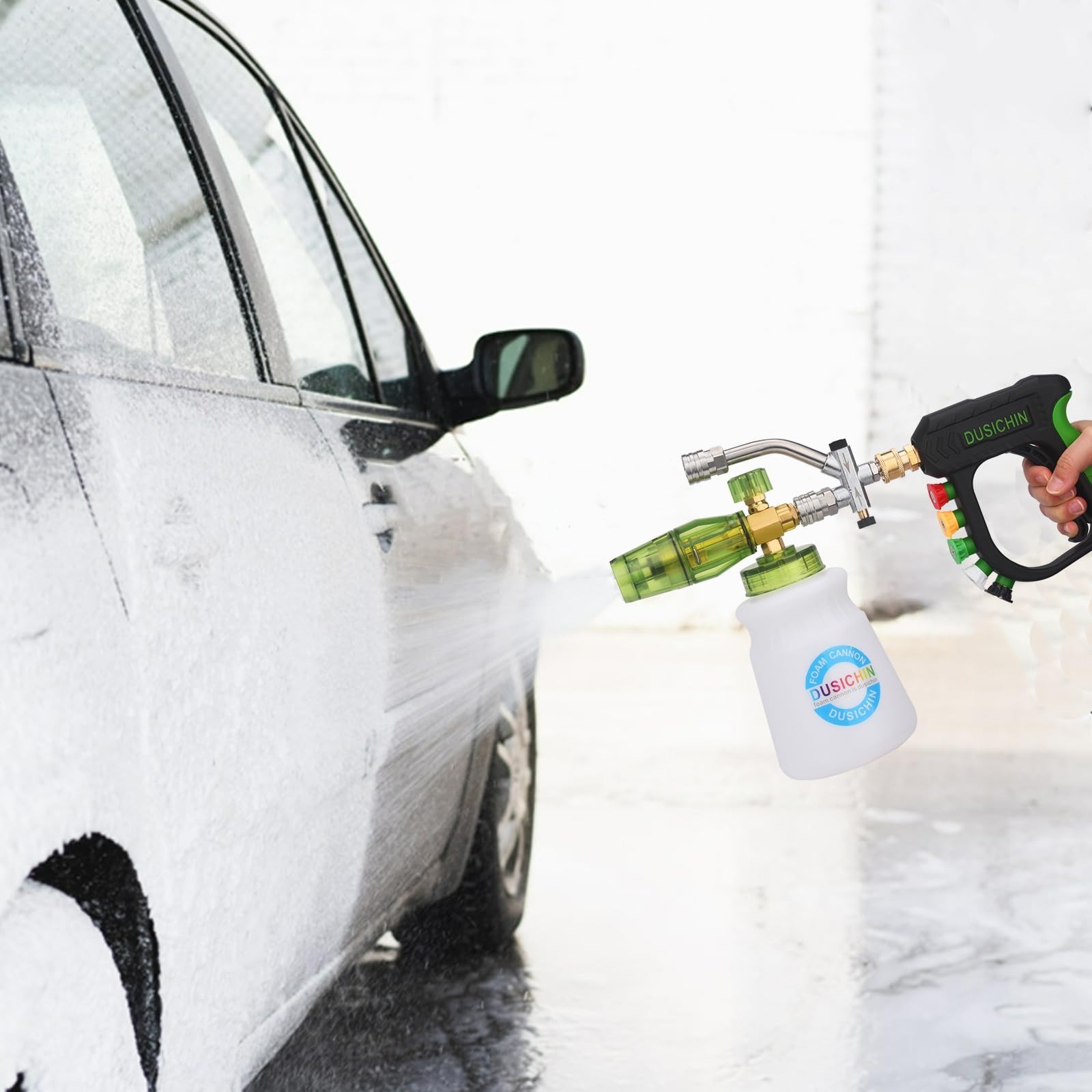 Foam Cannon Pressure Washer Gun Kit – Dual Connector, 5 Nozzle Tips, 1/4″ Quick