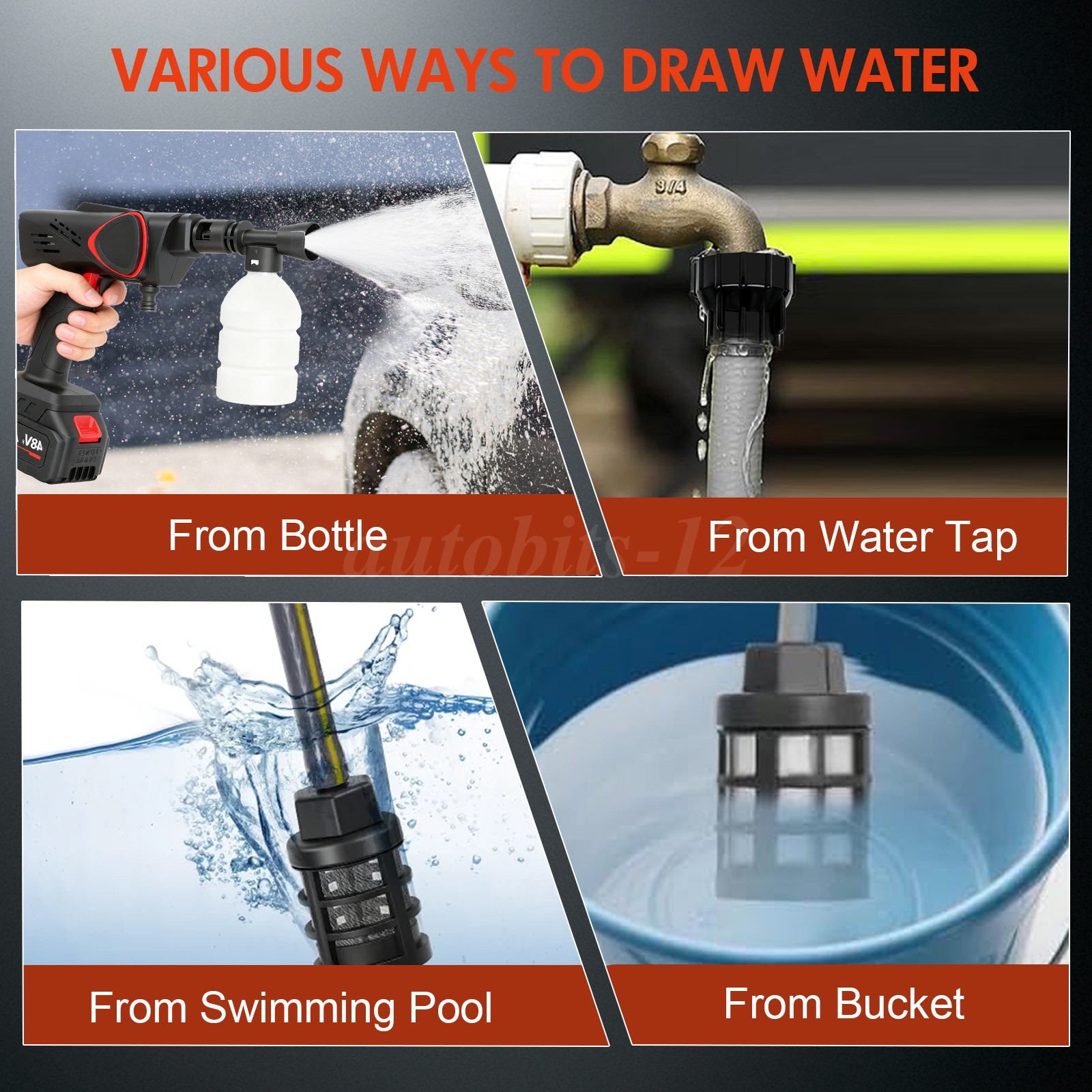 Portable Wireless High Pressure Washer 6-in-1 Nozzle Foam Cannon for Car Garden