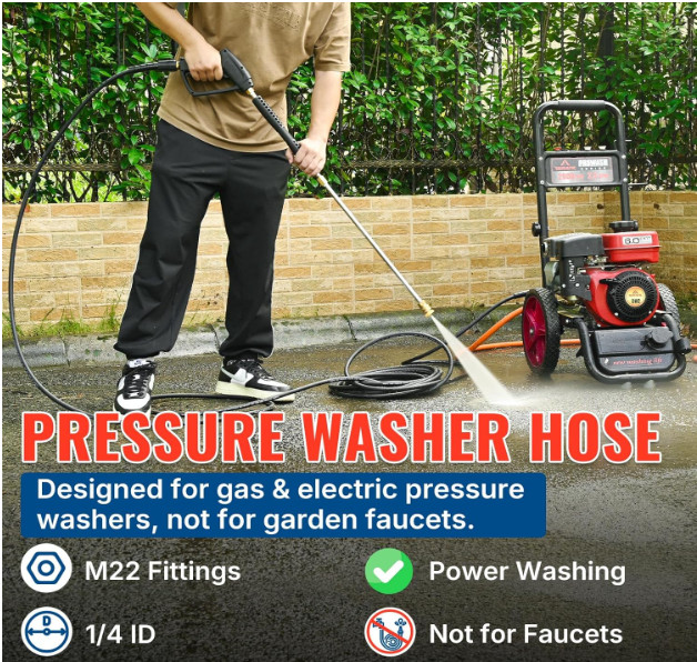 Manguera 50 FT alta presión 3200 PSI resistente a pliegues con acoples latón