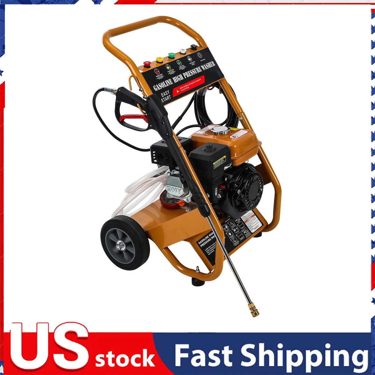 3950 PSI Gas Powered Washer 2.6 GPM 4-Stroke 5 Nozzles 3.6L Fuel Tank Orange