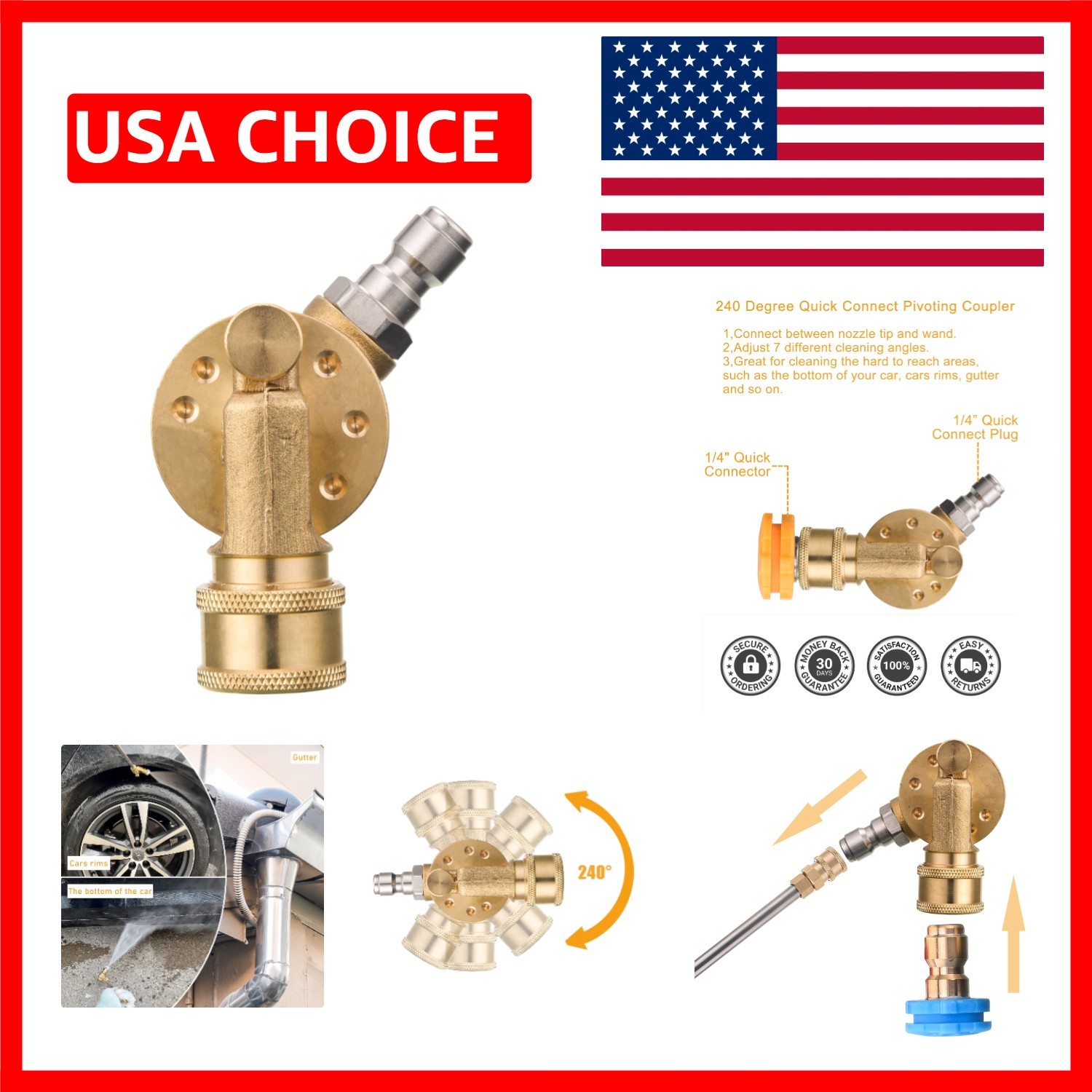 Pivoting Pressure Washer Coupler with 7 Angles for Effortless Cleaning – 4500PSI