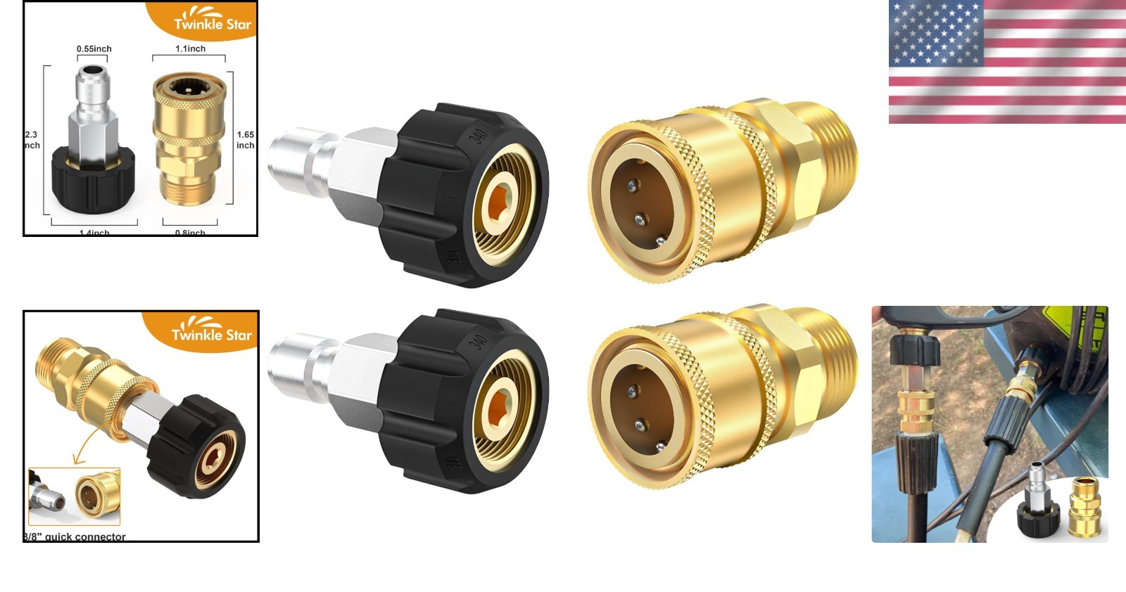 High Precision M22 14mm to 3/8 Inch Quick Connect Fittings – Brass Constructed
