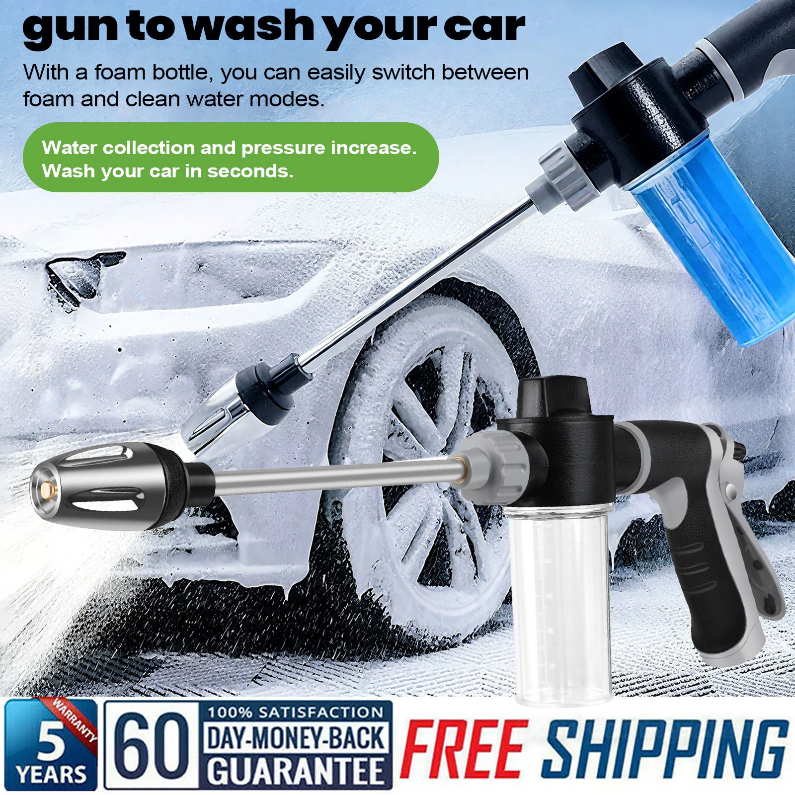 Car Washer Gun High Pressure Garden Wash Cleaning Snow Foam Soap Bottle Sprayer