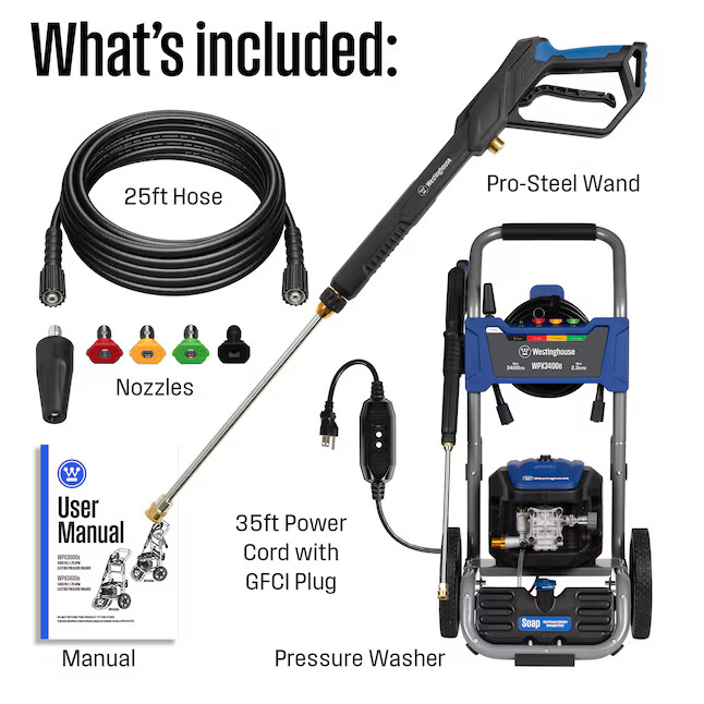 Westinghouse WPX3400e Brushless Heavy Duty Max 3400-PSI 2-GPM Cold Water Electri