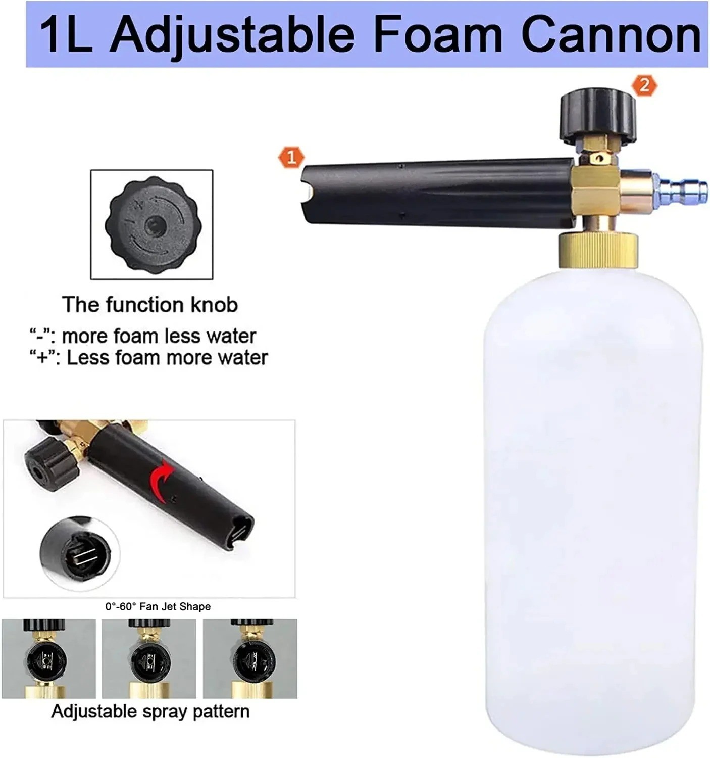 1/4″ Snow Foam Cannon Gun Car Wash Soap Lance Spray Bottle High Pressure Washer