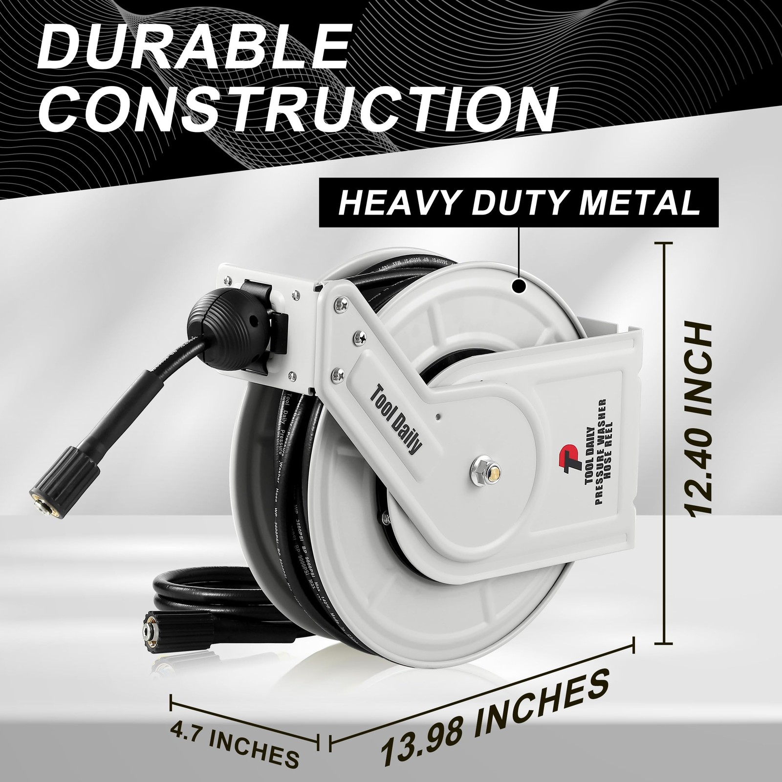 Retractable Pressure Washer Hose Reel 60 FT x 1/4”, Heavy Duty Power Washer H…