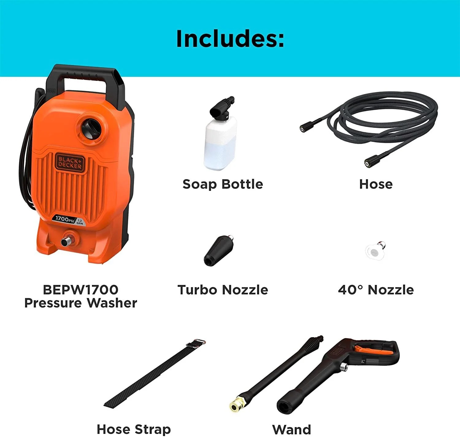 BLACK+DECKER Electric Cold Water Pressure Washer (1,700 PSI/1.2 gpm) – BEPW1700