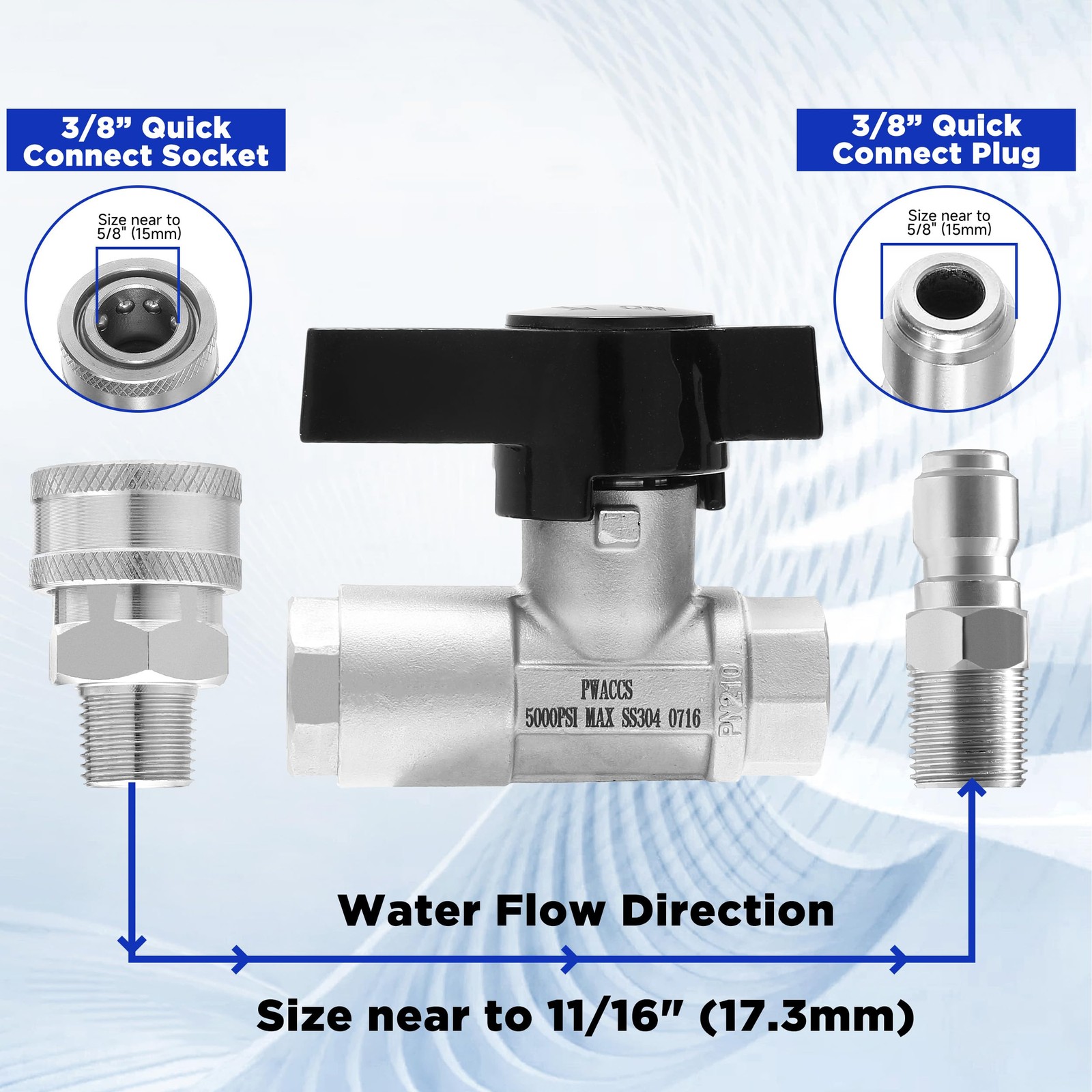 1 PC Ball Valve Pressure Washer 3/8 Inch Quick Connect Shut Off 5000 PSI