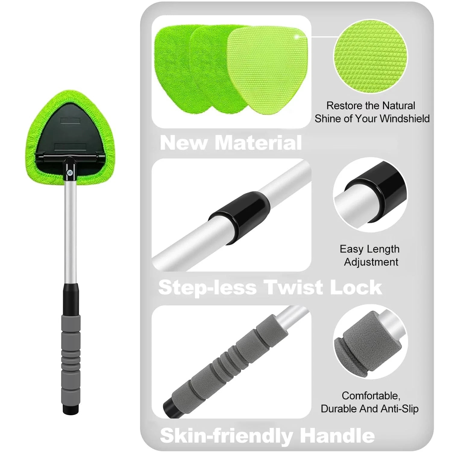 XINDELL Windshield Cleaner Tool – Car Interior Window Cleaning 19in, Green