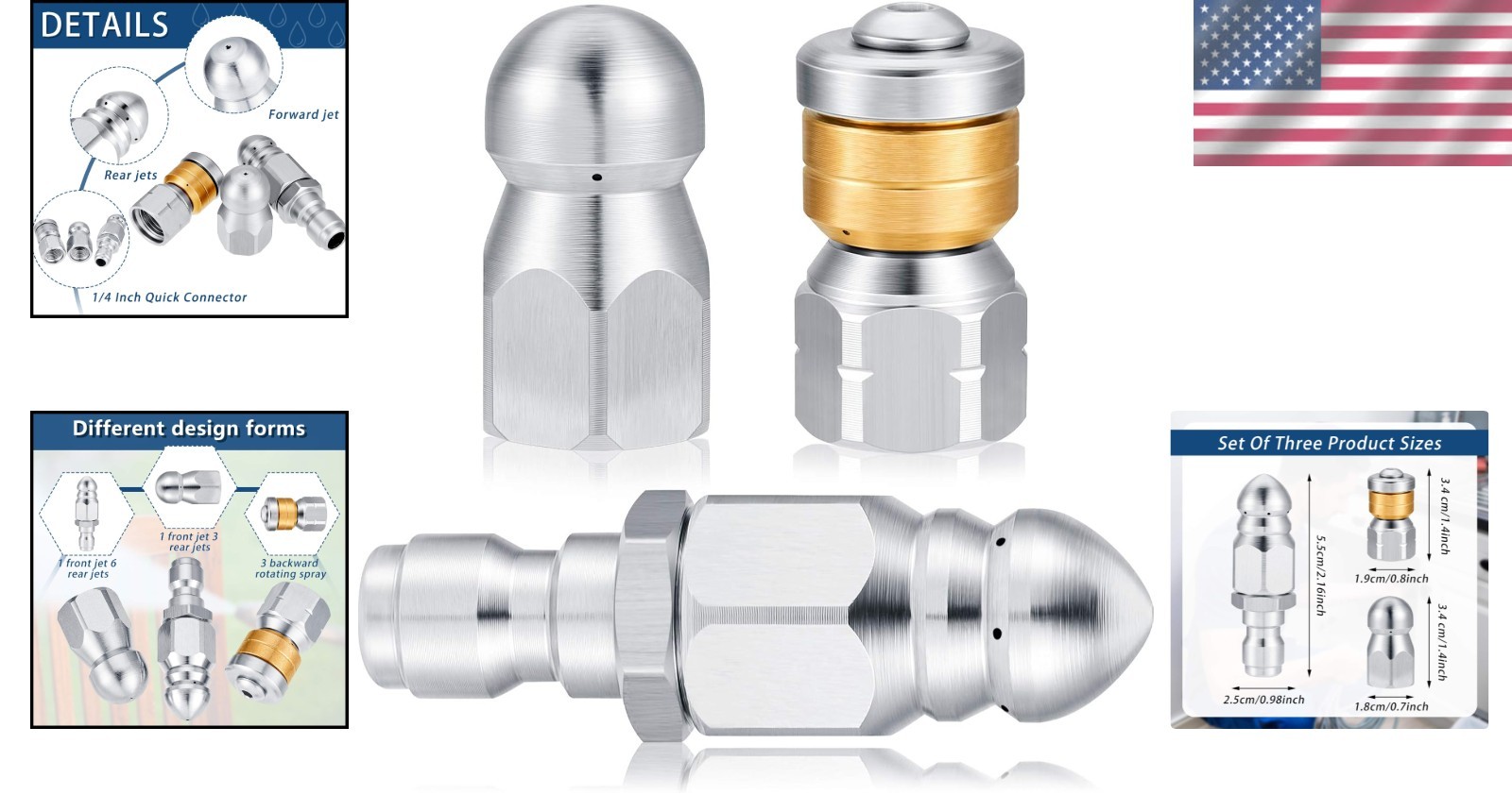 High-Pressure Stainless Steel Sewer Jetter Nozzle Kit