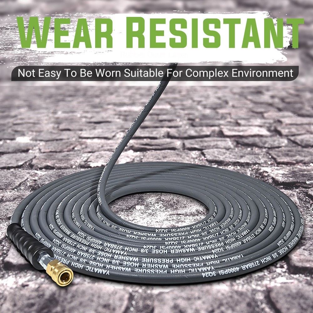 YAMATIC 4000 PSI Pressure Washer Hose w/ Swivel 3/8″ Quick Connector 50ft/100ft