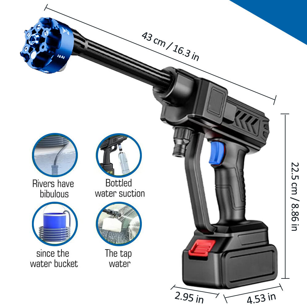 Cordless High Pressure Washer Gun with Foam Cannon, High Power， Max 435PSI