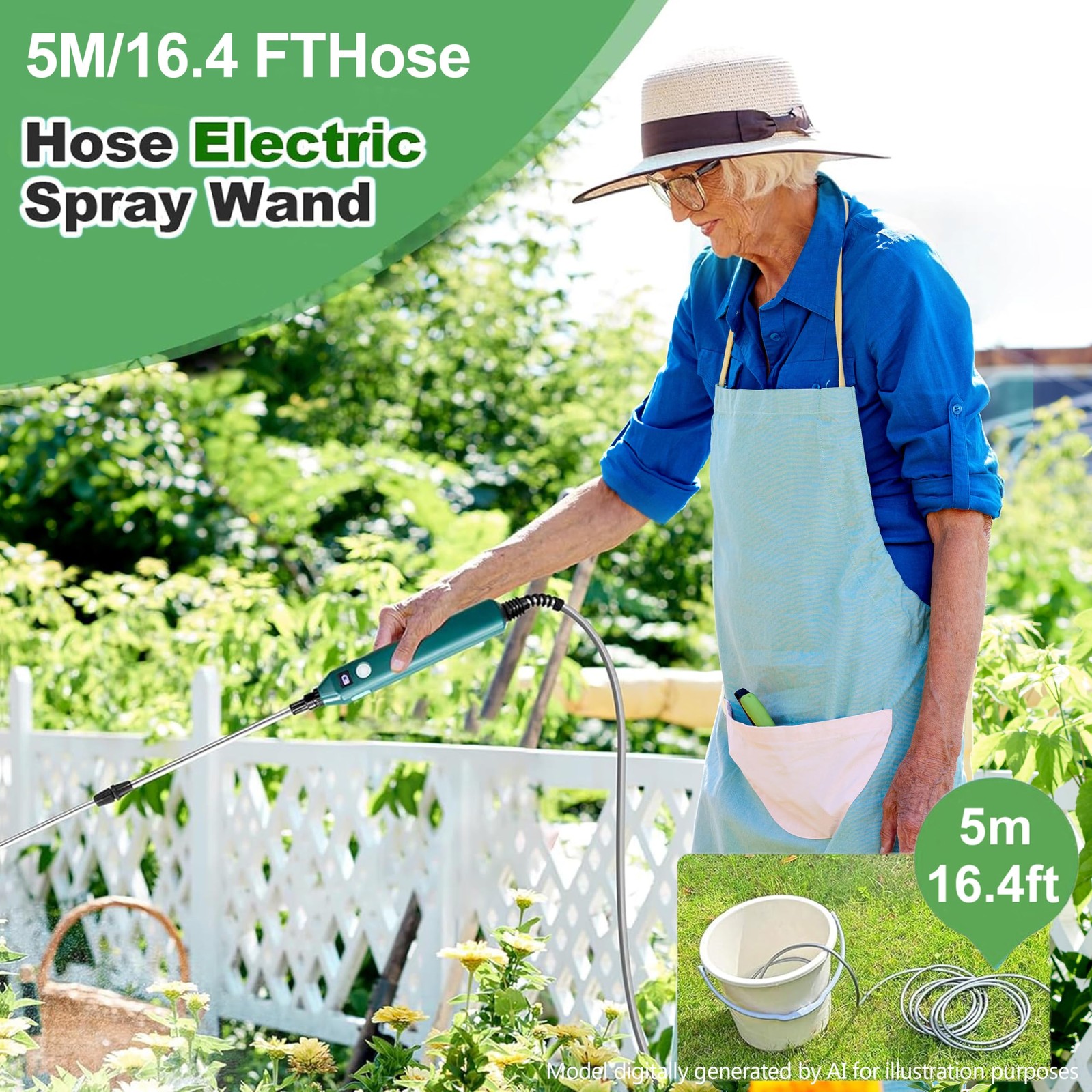 Battery Powered Sprayer Wand,23.6″ Electric Sprayer Telescopic Wand with 3 Sp…