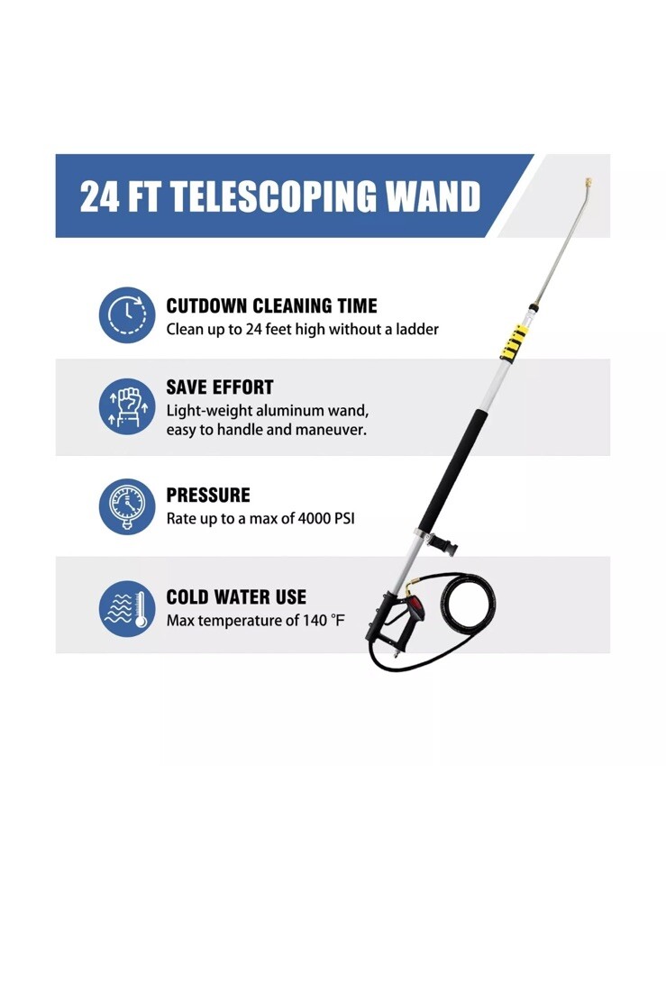 JANZ 24 FT Pressure Washer Telescoping Wand with Power Washer Extension Wands…