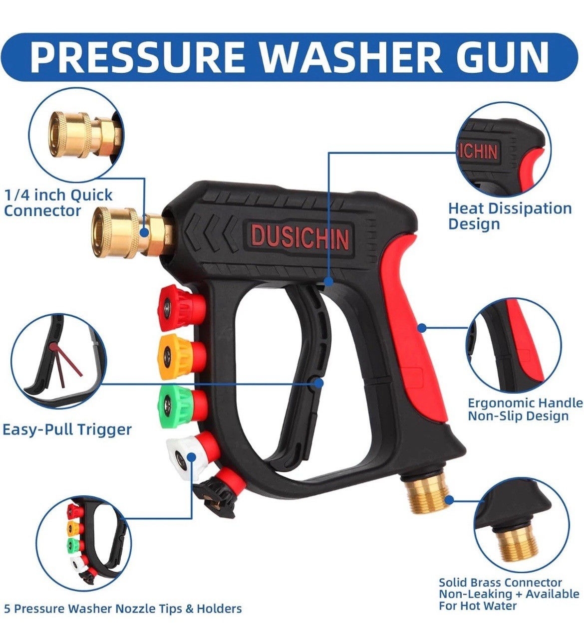 Pressure Washer Gun High Power Spray Foam Cannon Nozzle Tips 3000 PSI