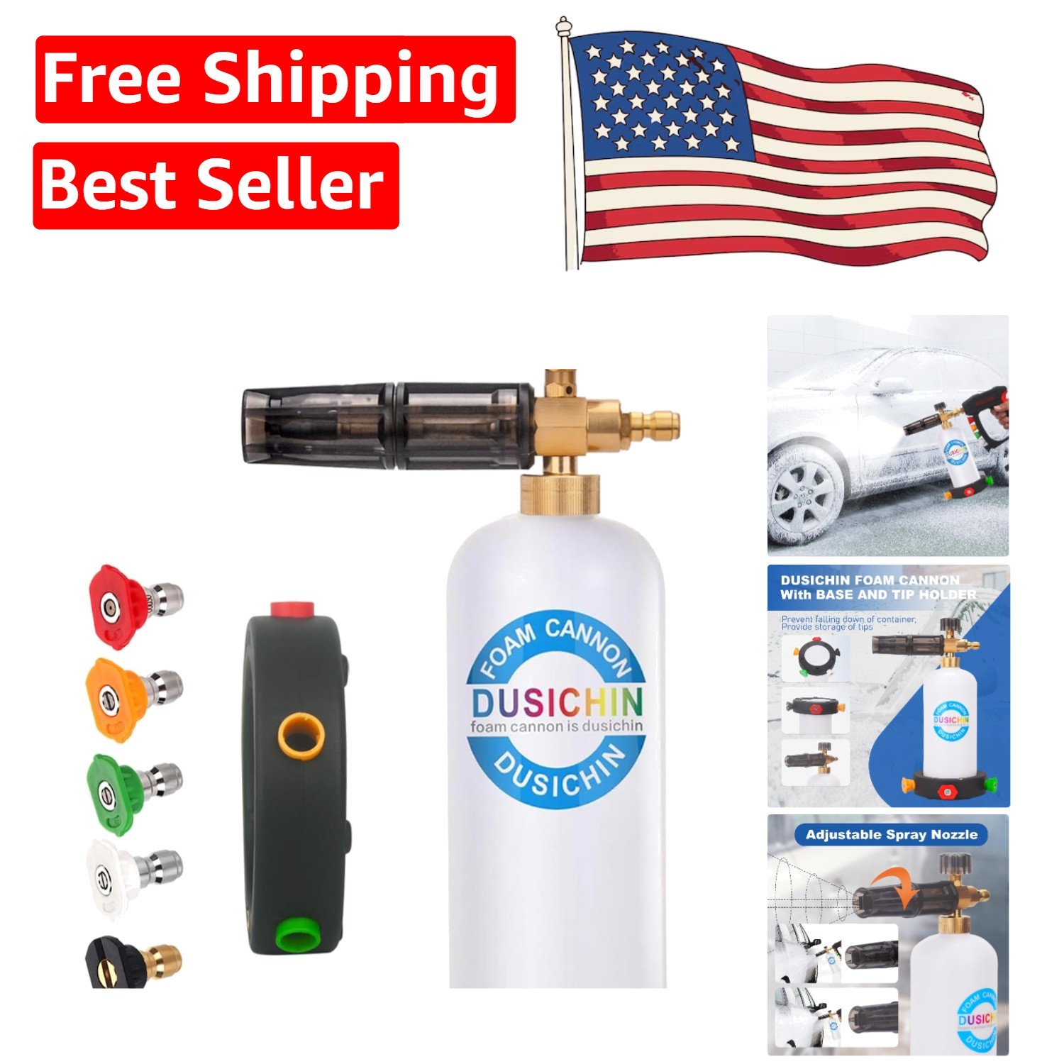 SFL-001 Adjustable Foam Cannon – Max 3000 PSI, 5 Nozzles, Quick Release Fitting