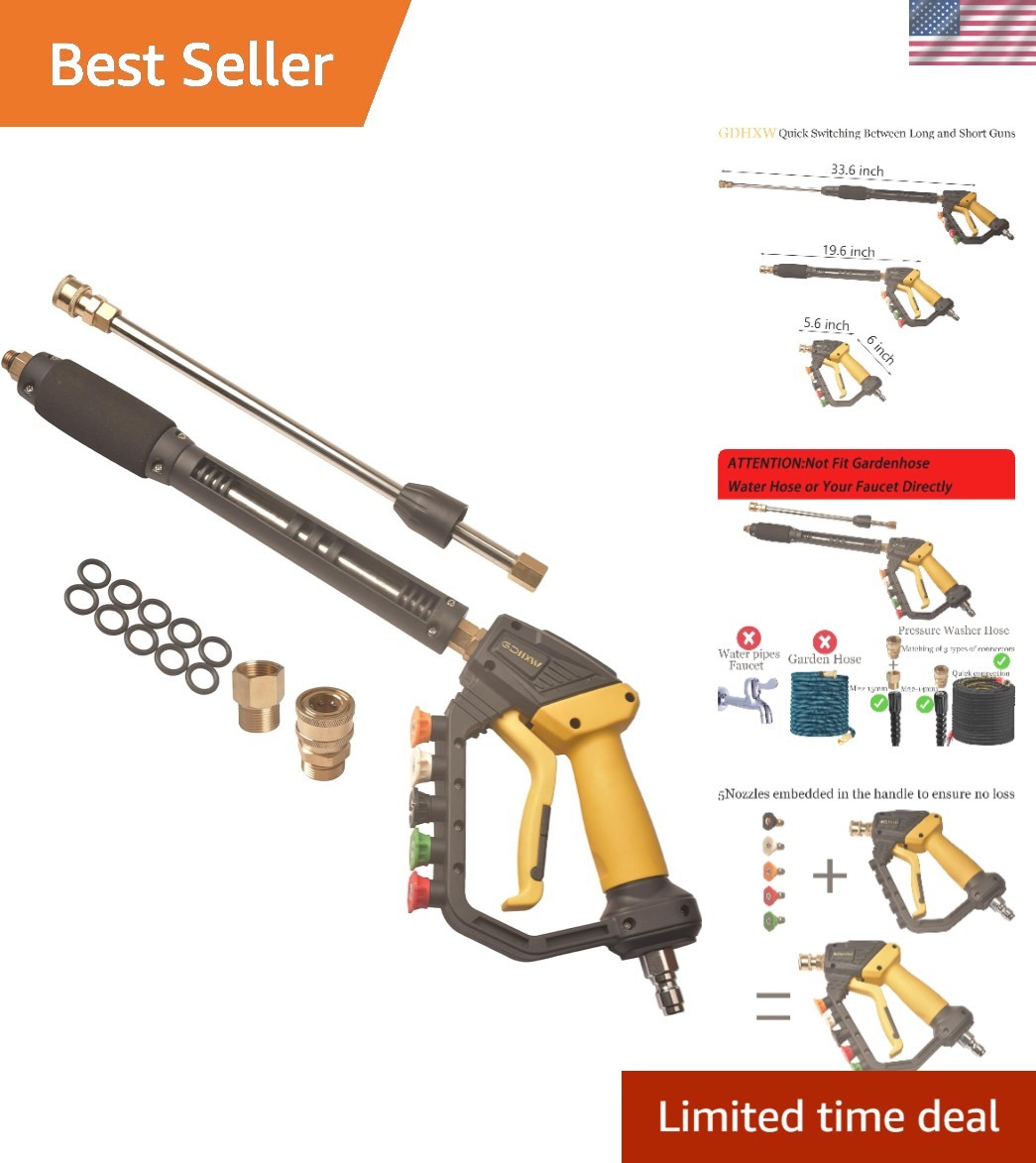 High Power Washer Gun,Adjustable Pressure Washer Gun with Extension Wand,Quic…