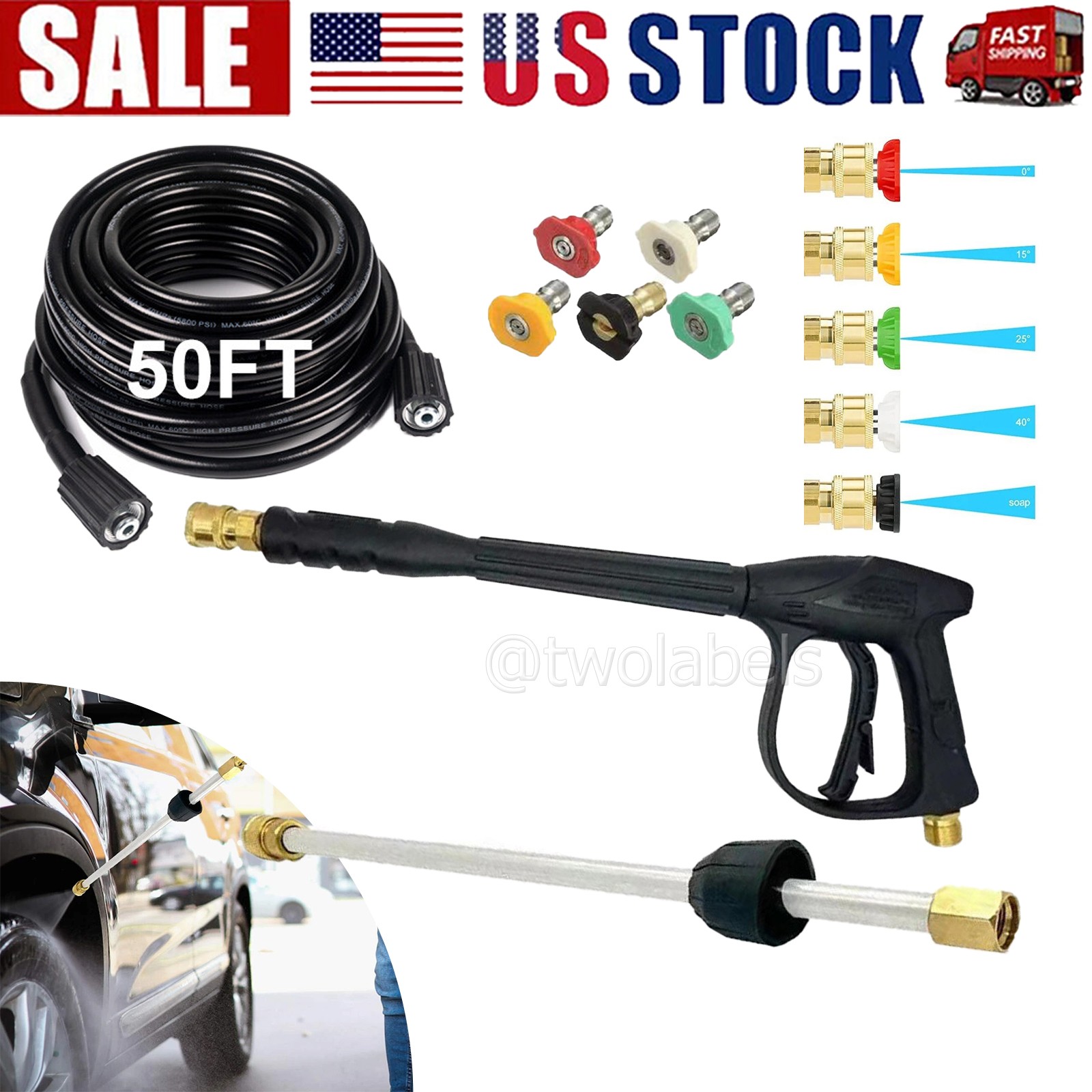 4000PSI High Pressure Car Power Washer Gun Spray Wand Lance Nozzle and Hose Kit