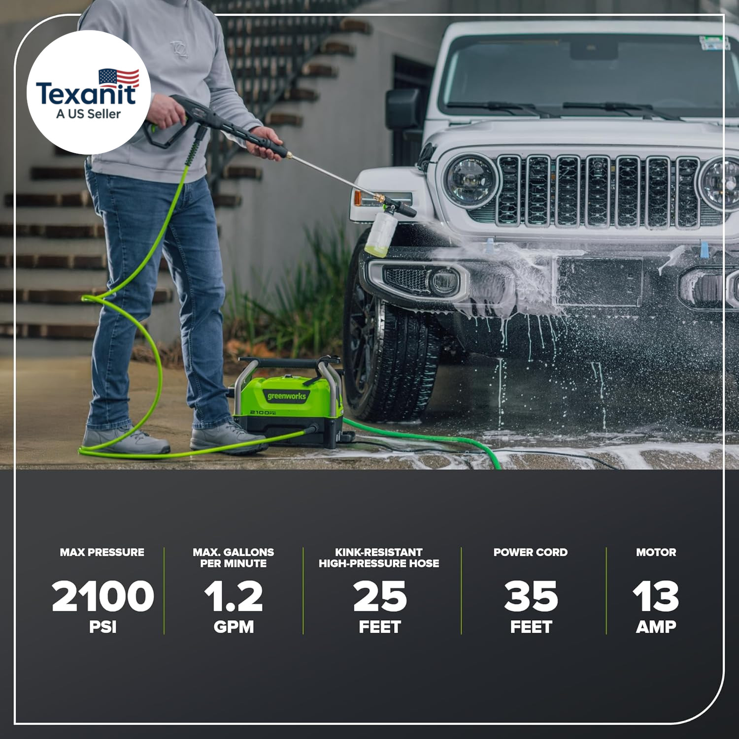 2100 PSI (SGS Certified) 1.2 GPM 13Amp Compact Electric Pressure Washer Telescop