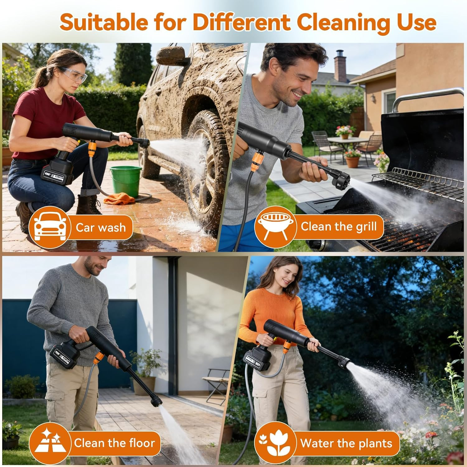 6-in-1 Portable Washer Kit with 33ft Hose for Car, Garden, and Patio Cleaning