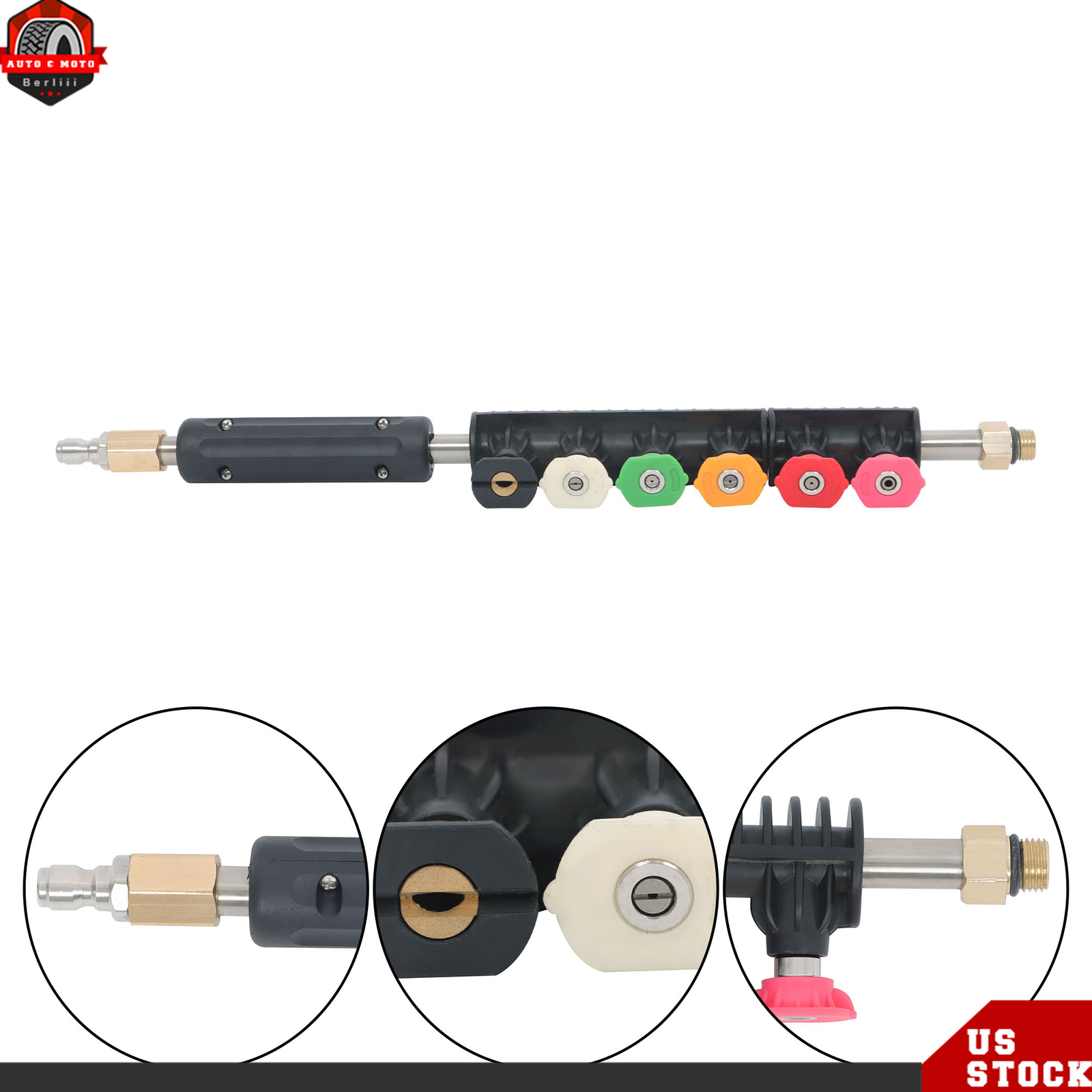 High Pressure Washer Gun Extension Wand Lance Gutter Cleaner Nozzles Kit 4000PSI