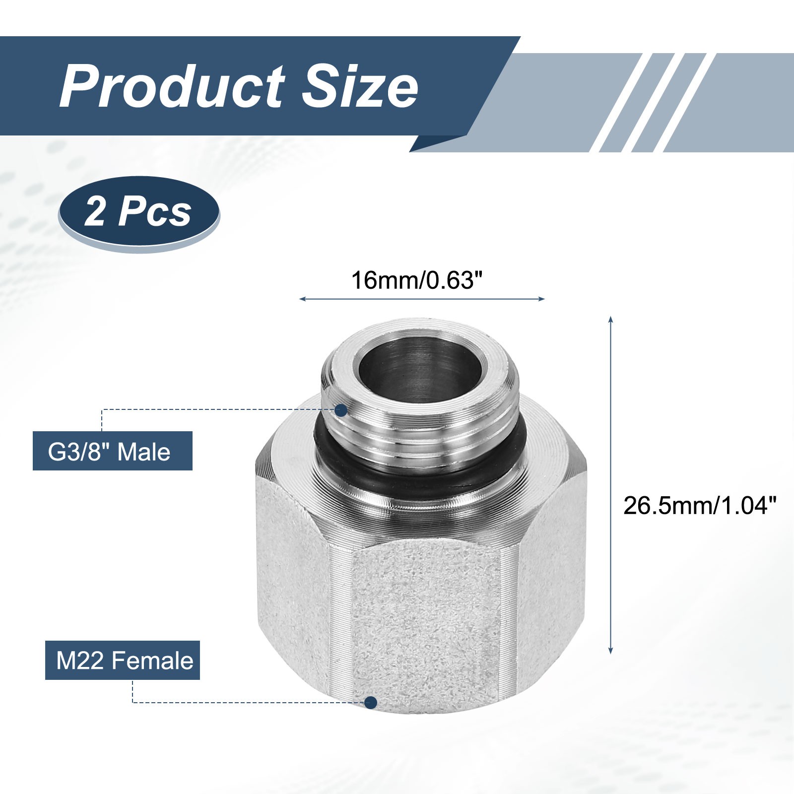 2Pcs Pressure Washer Adapter, G3/8″ Male to M22 Female Steel Fittings