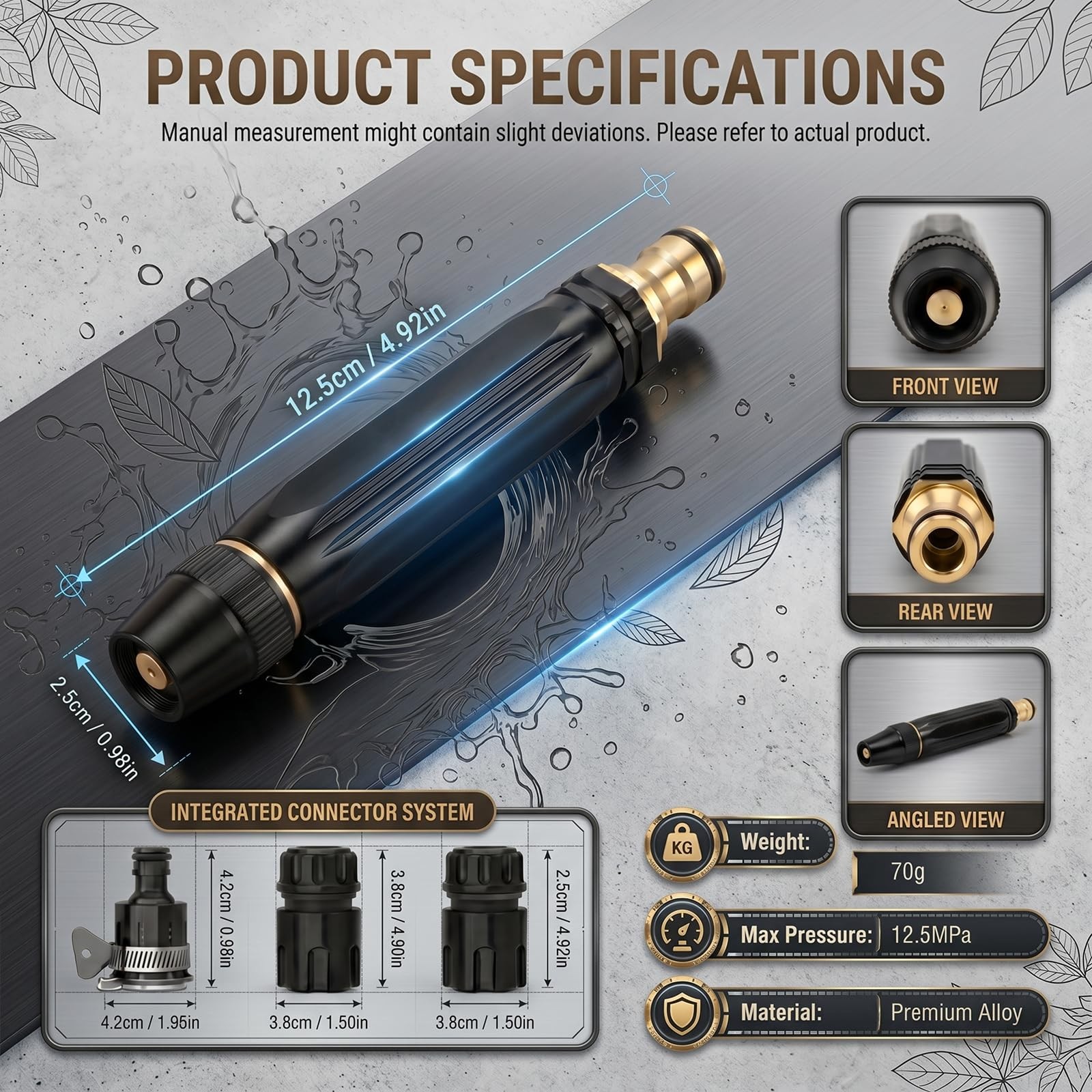 High Pressure Power Washer Nozzle with 3 Spray Modes and Hose Connector Set