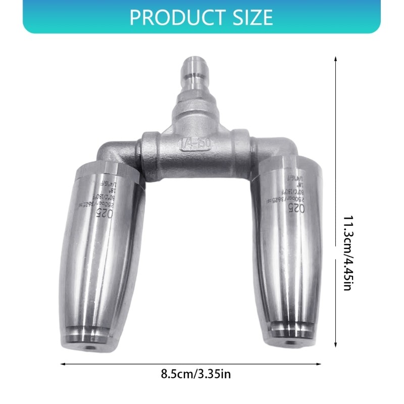 Stainless Steel Double Nozzle With 360 Degree Rotation Water Pressure Nozzle Tip