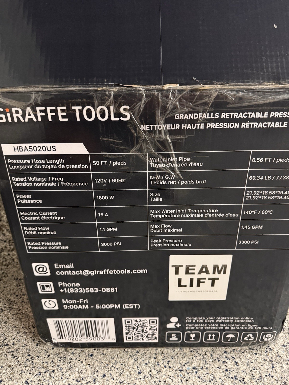 Crossfalls Retractable Pressure Washer Max, 3000PSI, 1.45GPM, 1800W Induction Mo