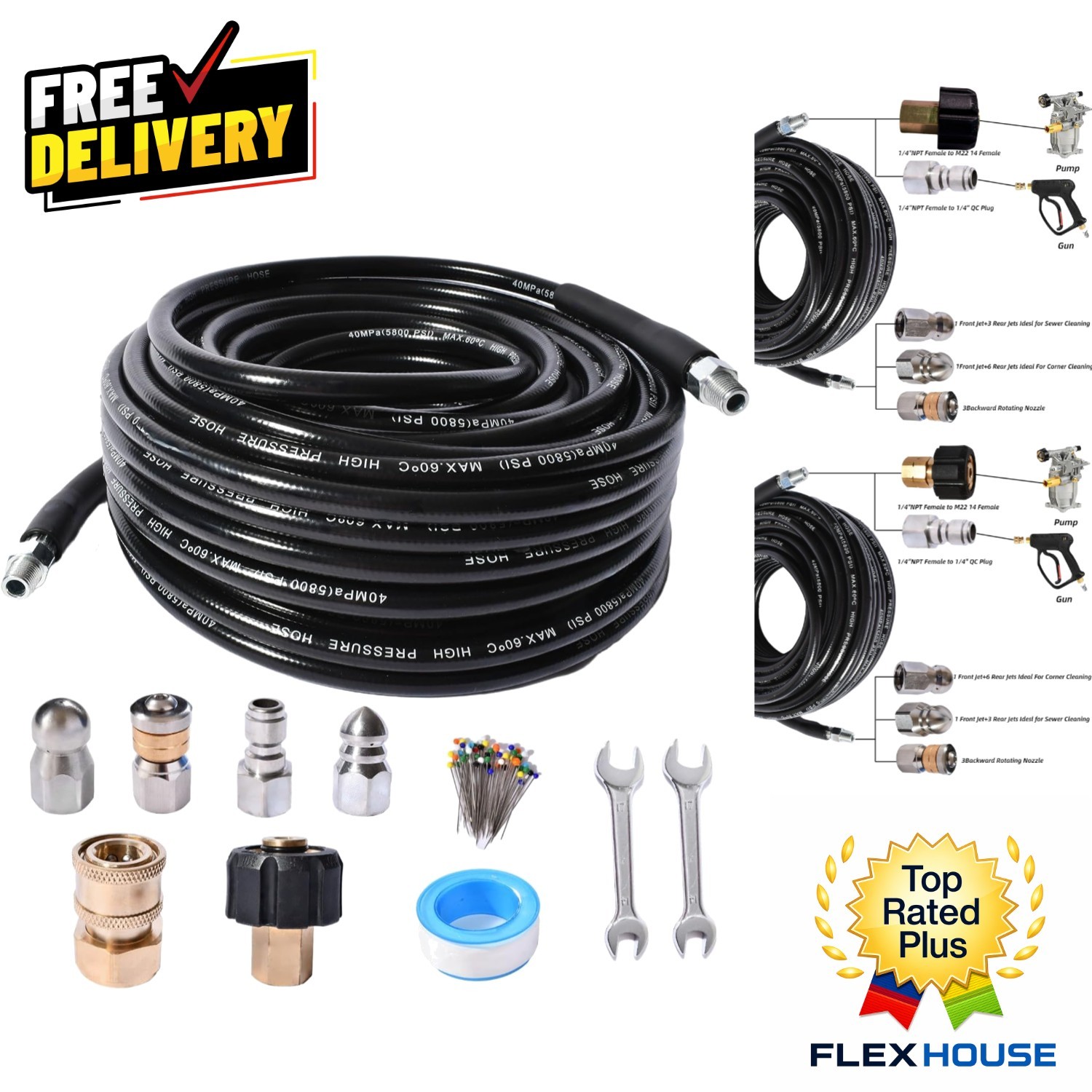 Versatile Drain Cleaning Sewer Jetter Kit – 150ft with High-Pressure Output