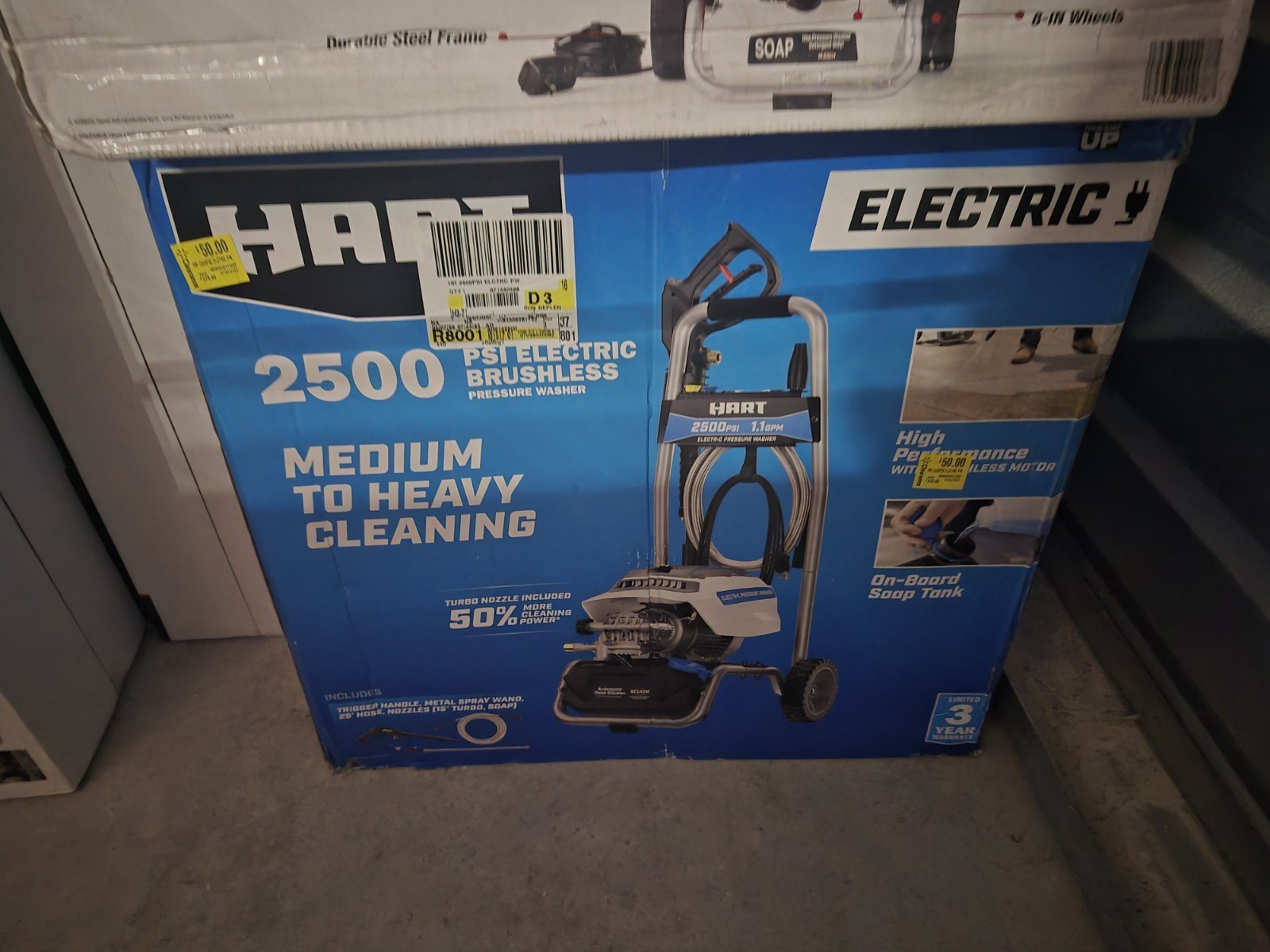Hart 2500 PSI Electric Brushless Pressure Washer Turbo Nozzle Soap Tank 25′ Hose