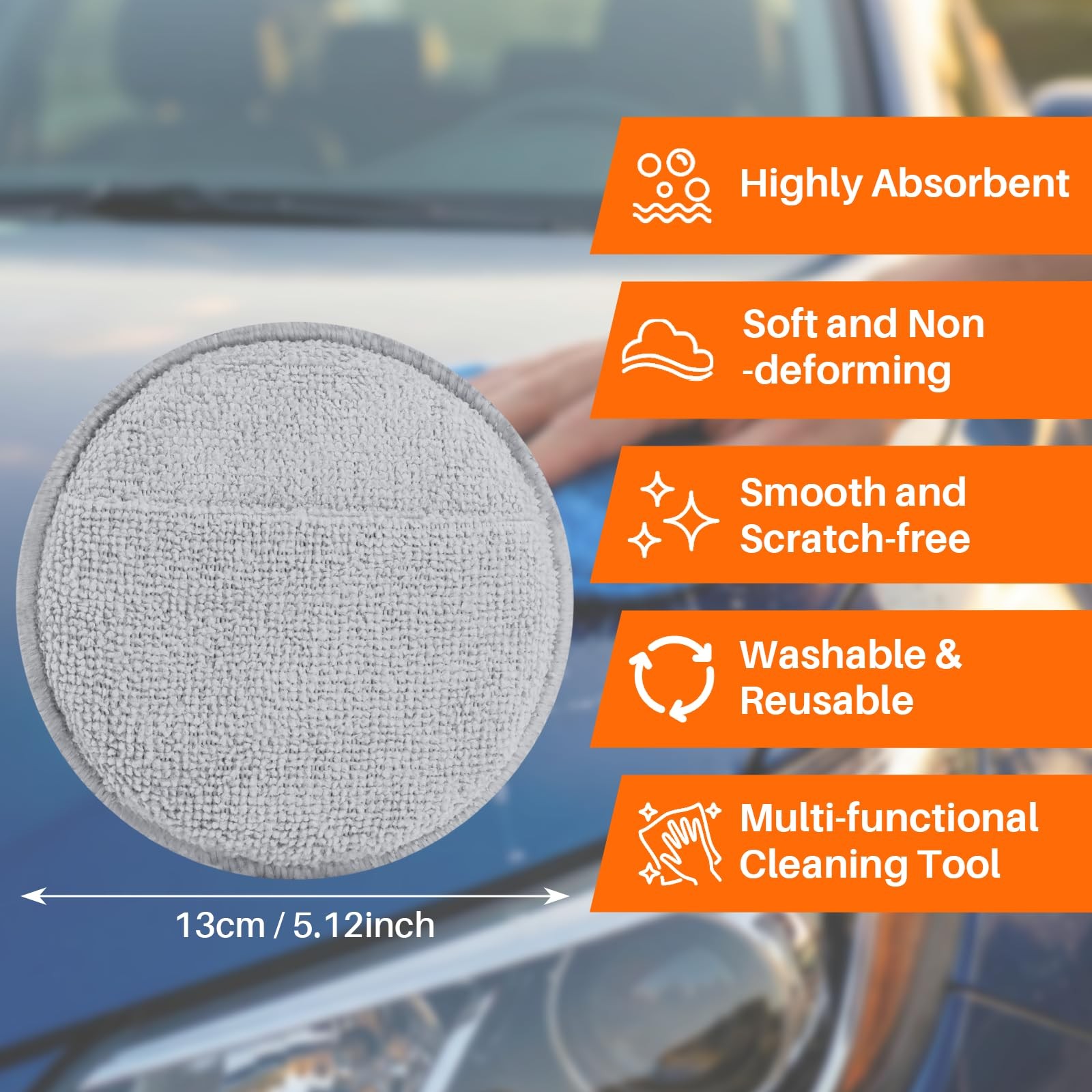12Pack Wax Applicator Pads, 5″ Soft Microfiber and Dense Foam Buffing Pads Auto