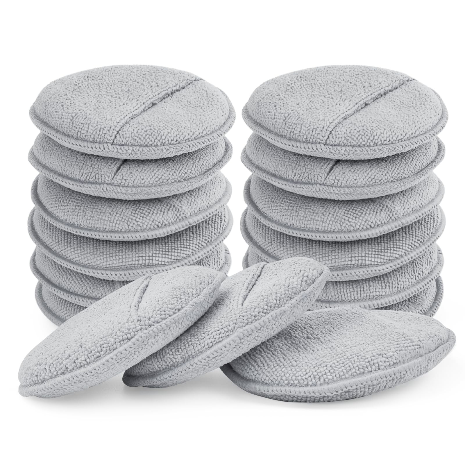 12Pack Wax Applicator Pads, 5″ Soft Microfiber and Dense Foam Buffing Pads Auto