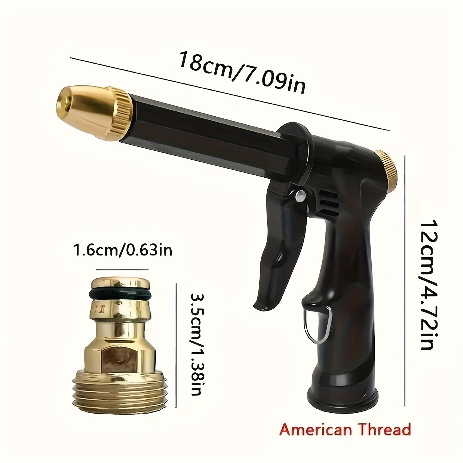 High Pressure Water Gun – 360° Rotating Nozzle, American Thread for Car & Patio
