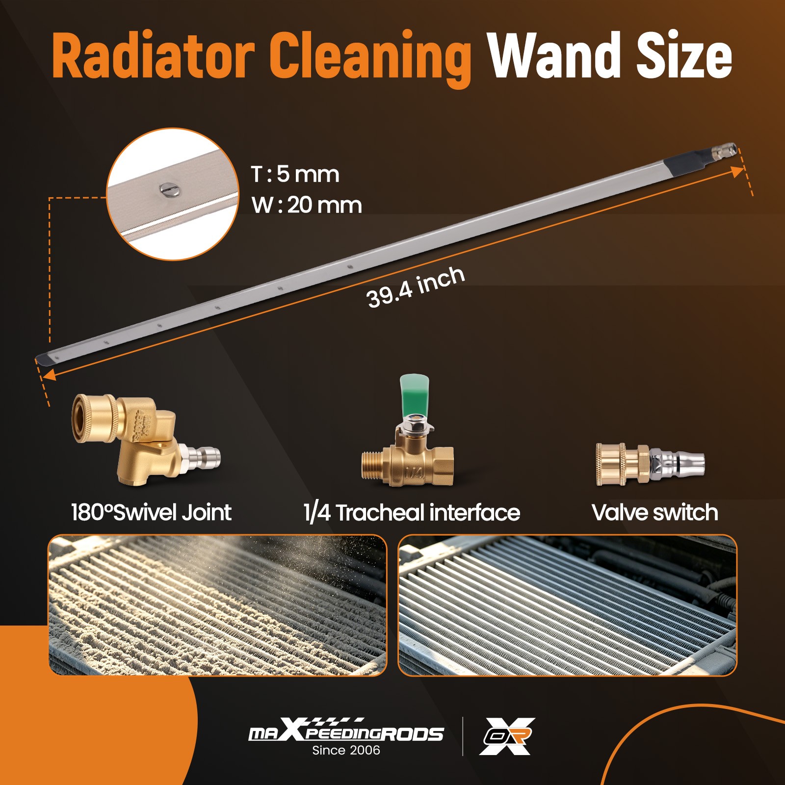 39.4” Radiator Flush Cleaning Tool Stainless Steel High Pressure Wand Kit