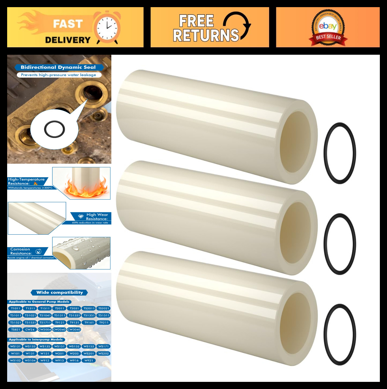 Ceramic Piston Replacement 20mm 3-Pack for High-Pressure Washer Pumps – OEM Comp