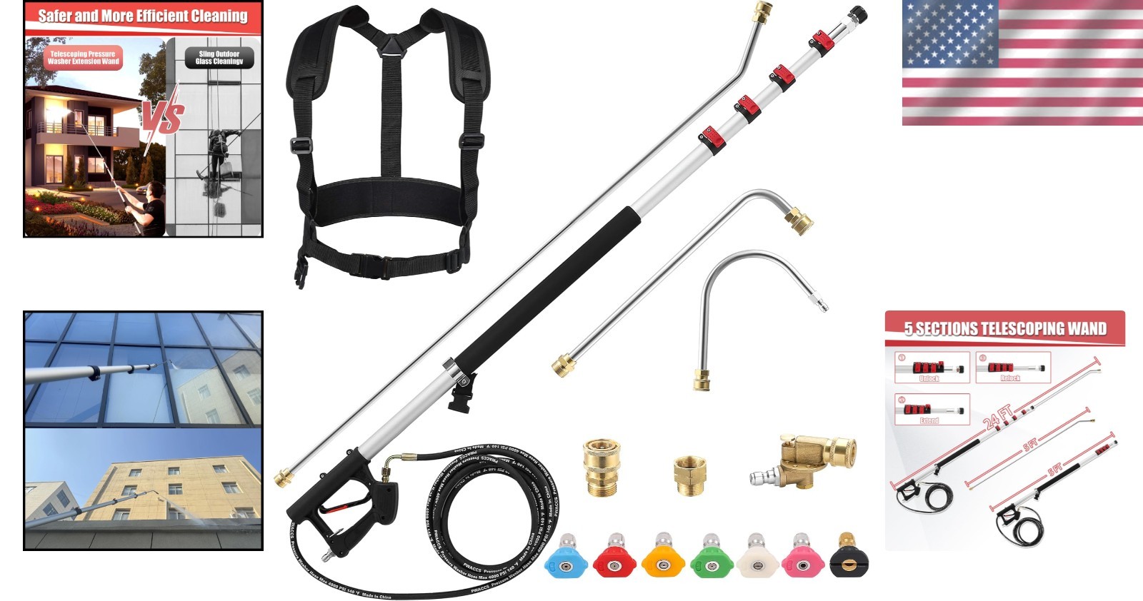 24FT High Cleaning Wand Compatible with Gas and Electric Pressure Washers